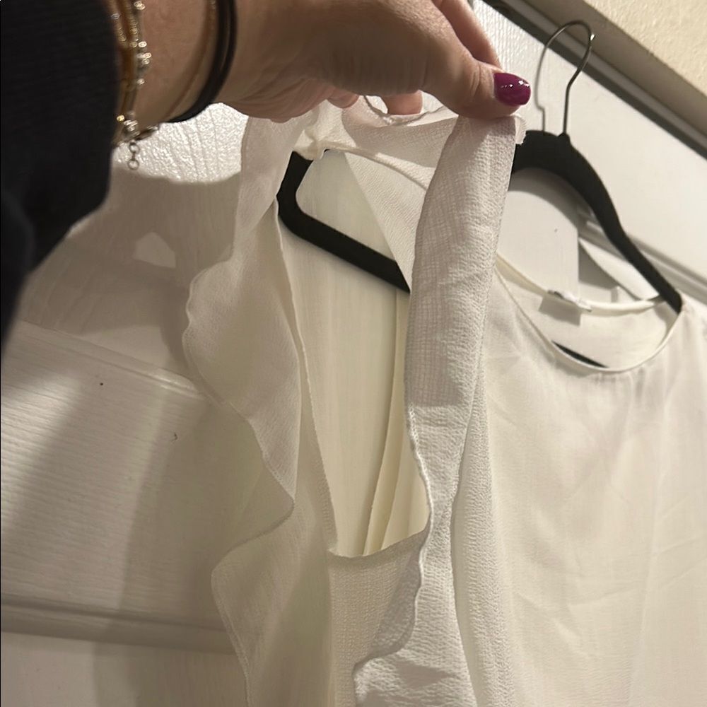 Zara White Ruffle Sleeve Top, XS - Picture 2 of 7